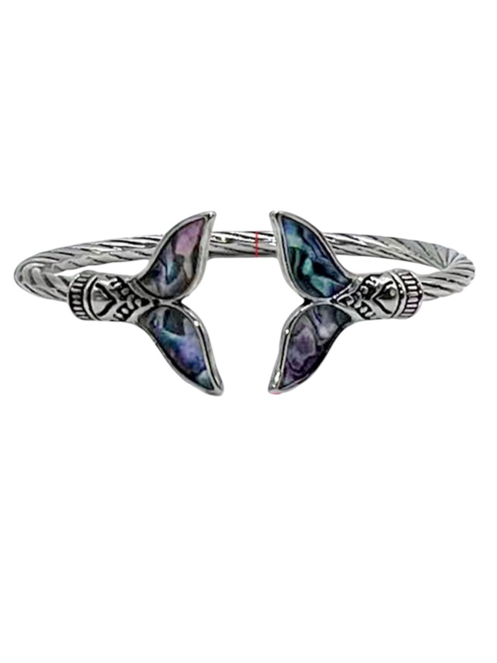 NWT Mermaid Tail Abalone Shell Cuff Bracelet Silver Tone Adjustable Boho Beach - Picture 2 of 5